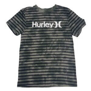 Hurley Boys Striped T Shirt Size L Army Green Black Short Sleeve Casual Top